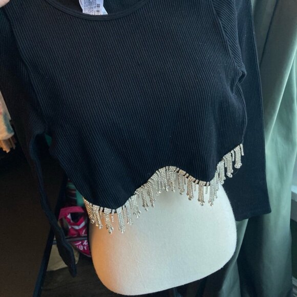 Women's Zara Crop Top, Size S, Black and Silver - Picture 5 of 5